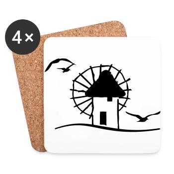 Moulin à vent grec / moulin à vent grec (1c) - Dessous de verre (lot de 4) - blanc - Devant