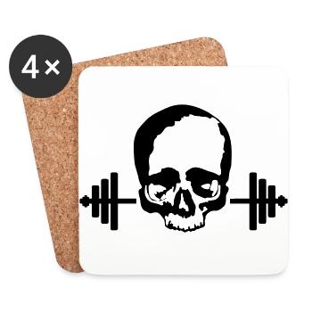 Langhanteln mit Totenkopf / Barbells with skull - Untersetzer (4er-Set) - Weiß - Vorne