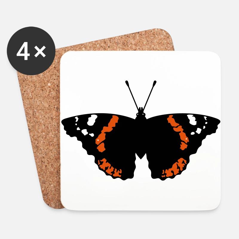 Schmetterling (Falter, Admiral, Vanessa Atalanta) - Untersetzer (4er-Set) - Weiß
