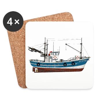 Seitenansicht eines Fischkutters - Untersetzer (4er-Set) - Weiß - Vorne