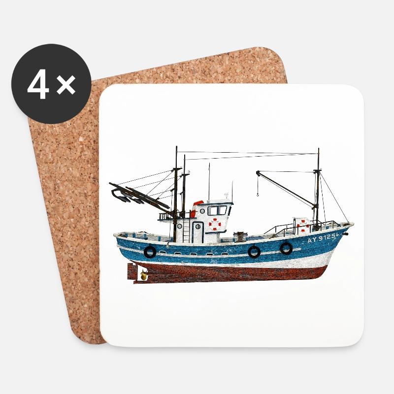 Seitenansicht eines Fischkutters - Untersetzer (4er-Set) - Weiß