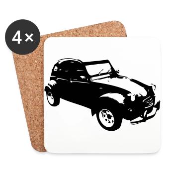 vintage vieille voiture dodoche 2 chevaux - Dessous de verre (lot de 4) - blanc - Devant