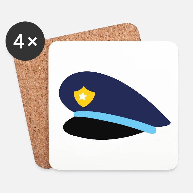 Polizeimütze - Untersetzer (4er-Set) - Weiß