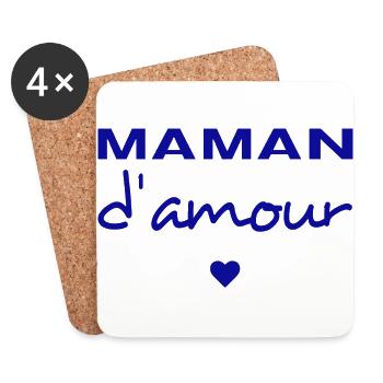 Maman d'Amour - Cœur Bleu - Dessous de verre (lot de 4) - blanc - Devant