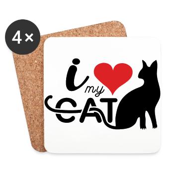 I Love my Cat Amoureux des animaux Chat - Dessous de verre (lot de 4) - blanc - Devant