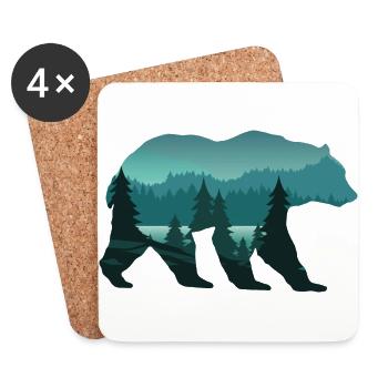 Ours, Forêt ,Nature sauvage, Surreal Wildlife Animal - Dessous de verre (lot de 4) - blanc - Devant