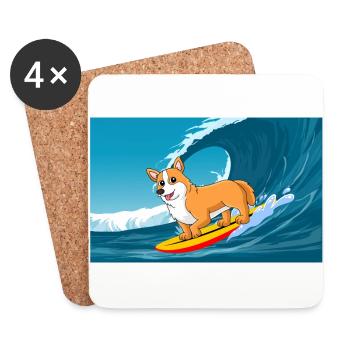 Cardigan Gallois Corgi Chien Surf Vagues de la Mer - Dessous de verre (lot de 4) - blanc - Devant