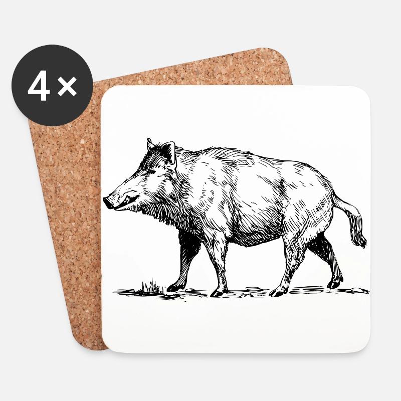 Wildschwein - Untersetzer (4er-Set) - Weiß