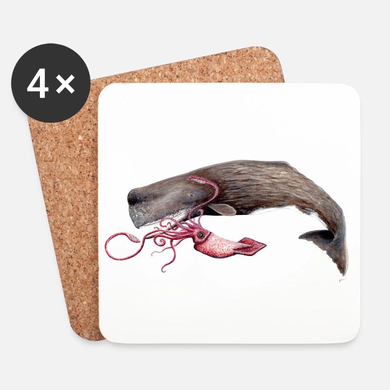 Mit Tintenfisch Pottwal - Pottwal - Cachalot - Untersetzer (4er-Set) - Weiß