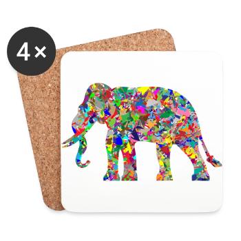 Elefant bunte Farbkleckse Geschenk Geschenkidee - Untersetzer (4er-Set) - Weiß - Vorne
