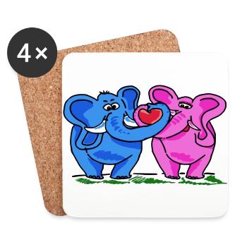 verliebte Elefanten - Untersetzer (4er-Set) - Weiß - Vorne