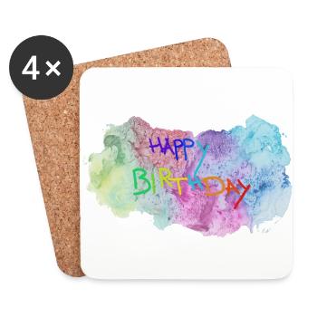 Joyeux anniversaire fête d'anniversaire cadeau festif enfant - Dessous de verre (lot de 4) - blanc - Devant