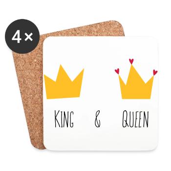 King and Queen Krone Herz Braut Bräutigam Mr Mrs & - Untersetzer (4er-Set) - Weiß - Vorne