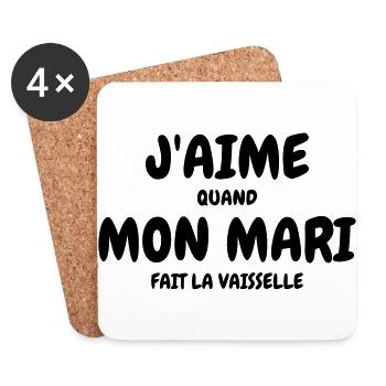 J'aime mon mari - Humour - Drôle - Blague - Fun - Dessous de verre (lot de 4) - blanc - Devant