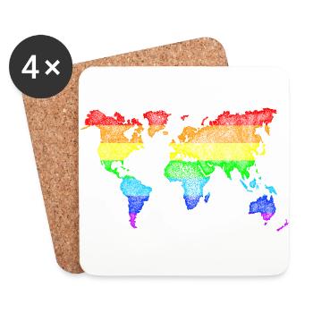 Weltkarte Dots Worldmap World Rainbow - Untersetzer (4er-Set) - Weiß - Vorne