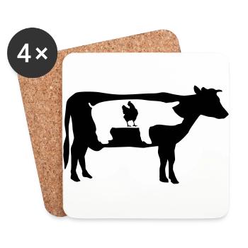 Farm animals, cow, pig, chicken - Coasters (set of 4) - white - Front