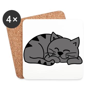 Chat gris endormi / Chat gris endormi - Dessous de verre (lot de 4) - blanc - Devant
