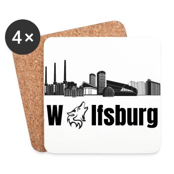 Wolfsburg Fanartikel Wolfsburg Skyline Wölfe Wolf - Untersetzer (4er-Set) - Weiß - Vorne