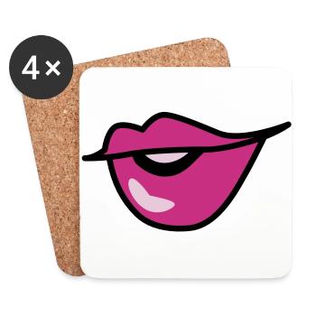 cute kissy pouting lips with a smile - Coasters (set of 4) - white - Front