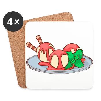 Eis Speiseeis Eiskrem Eiscreme Kugeleis Eisbecher - Untersetzer (4er-Set) - Weiß - Vorne