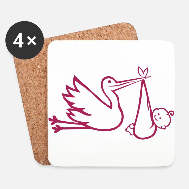 Storch bebe Geburt - Untersetzer (4er-Set) - Weiß