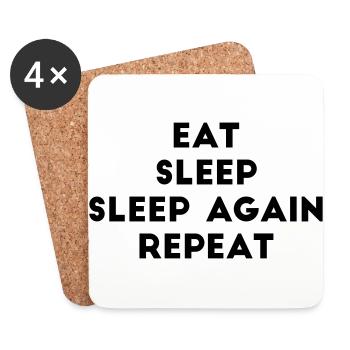 eat sleep sleep again repeat saying lazy chill - Coasters (set of 4) - white - Front