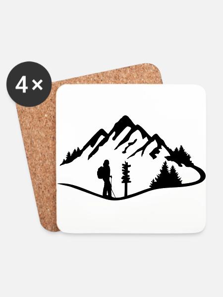 Berge und Wanderin, wandern - Frau - Untersetzer (4er-Set) - Weiß