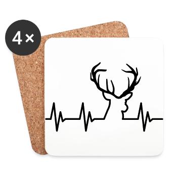 Hunting is passion / heartbeat - deer - Coasters (set of 4) - white - Front