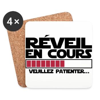 réveil (en cours),message,humour - Dessous de verre (lot de 4) - blanc - Devant