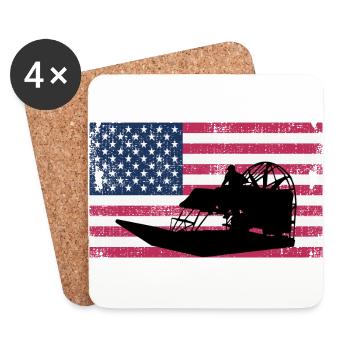 Drapeau américain USA Airboat Fanboat Airboating - Dessous de verre (lot de 4) - blanc - Devant