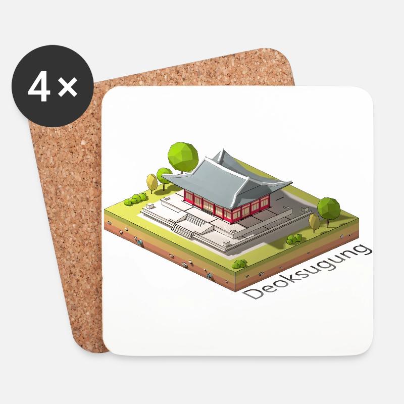 Geometric low poly Deoksugung - Coasters (set of 4) - white