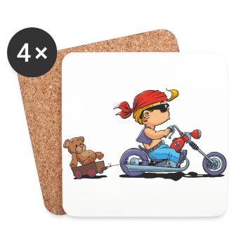 CD - Baby Biker mit Teddy Bär Anhänger - Kinder - Untersetzer (4er-Set) - Weiß - Vorne