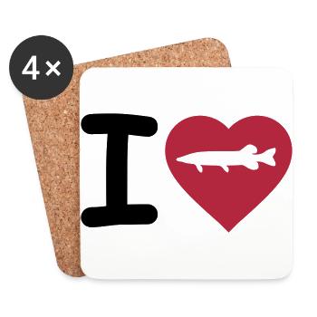 Angeln - I love Hecht - Untersetzer (4er-Set) - Weiß - Vorne