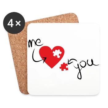 moi et vous coeur, la Saint Valentin, l'amour, le cadeau - Dessous de verre (lot de 4) - blanc - Devant