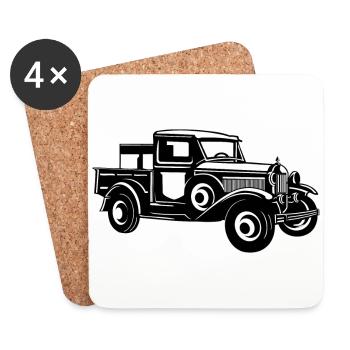Pickup Oldtimer Truck 01_black - Coasters (set of 4) - white - Front