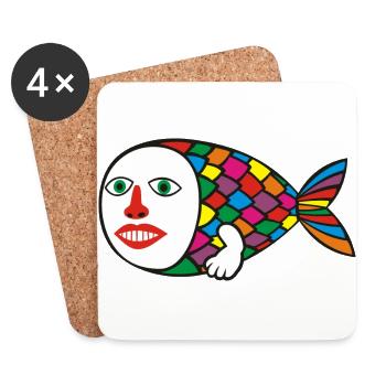 Poisson humain - Dessous de verre (lot de 4) - blanc - Devant