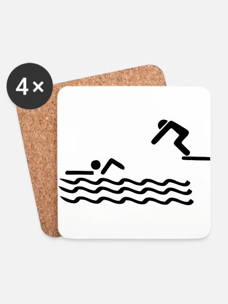 Schwimmen, Schwimmer - Untersetzer (4er-Set) - Weiß