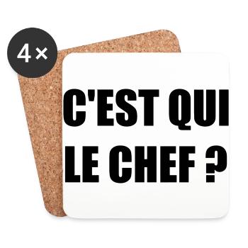 C'est qui le chef ? - Humour - Drôle - Blague - Dessous de verre (lot de 4) - blanc - Devant