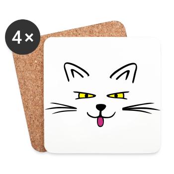 Funny cat - Dessous de verre (lot de 4) - blanc - Devant