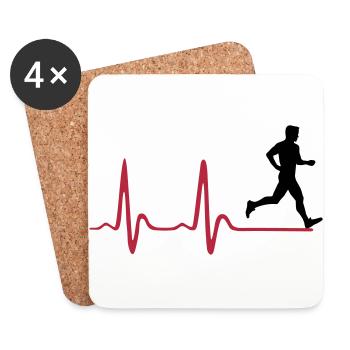Running Man, runner & heartbeat - Coasters (set of 4) - white - Front