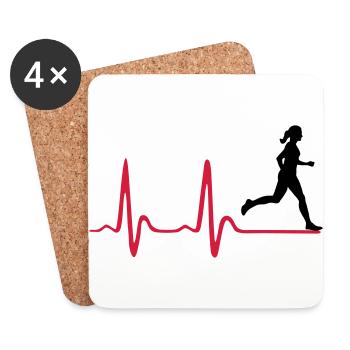 Running Woman, runner & heartbeat - Coasters (set of 4) - white - Front