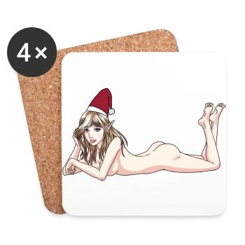 Sexy Christmas nackte Elfe Troll Nikolaus Fantasy - Untersetzer (4er-Set) - Weiß - Vorne