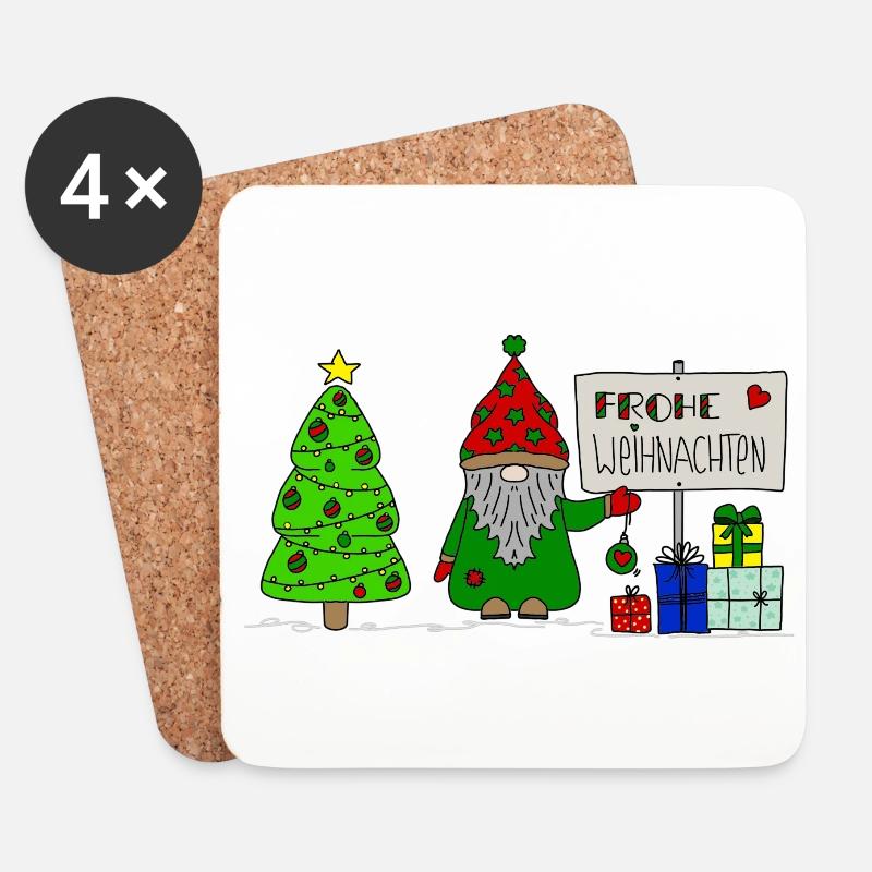NICE Wichtel mit Tannenbaum und Geschenken - Untersetzer (4er-Set) - Weiß