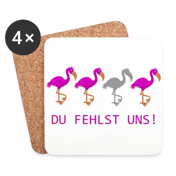 Du fehlst uns süße Flamingos - Untersetzer (4er-Set) - Weiß - Vorne