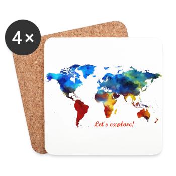 Lets explore! map of the world - Coasters (set of 4) - white - Front