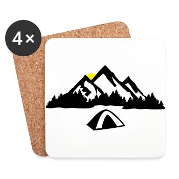 Camping, Berge und Wald - Untersetzer (4er-Set) - Weiß - Vorne