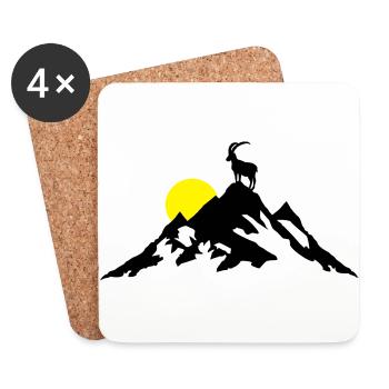 Berg und Steinbock bei Sonnenaufgang - Untersetzer (4er-Set) - Weiß - Vorne