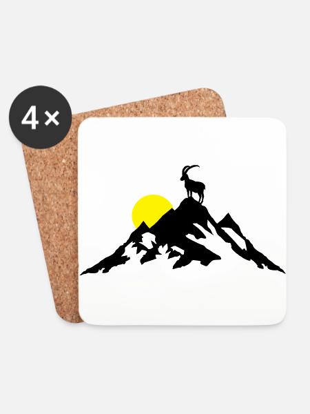 Berg und Steinbock bei Sonnenaufgang - Untersetzer (4er-Set) - Weiß
