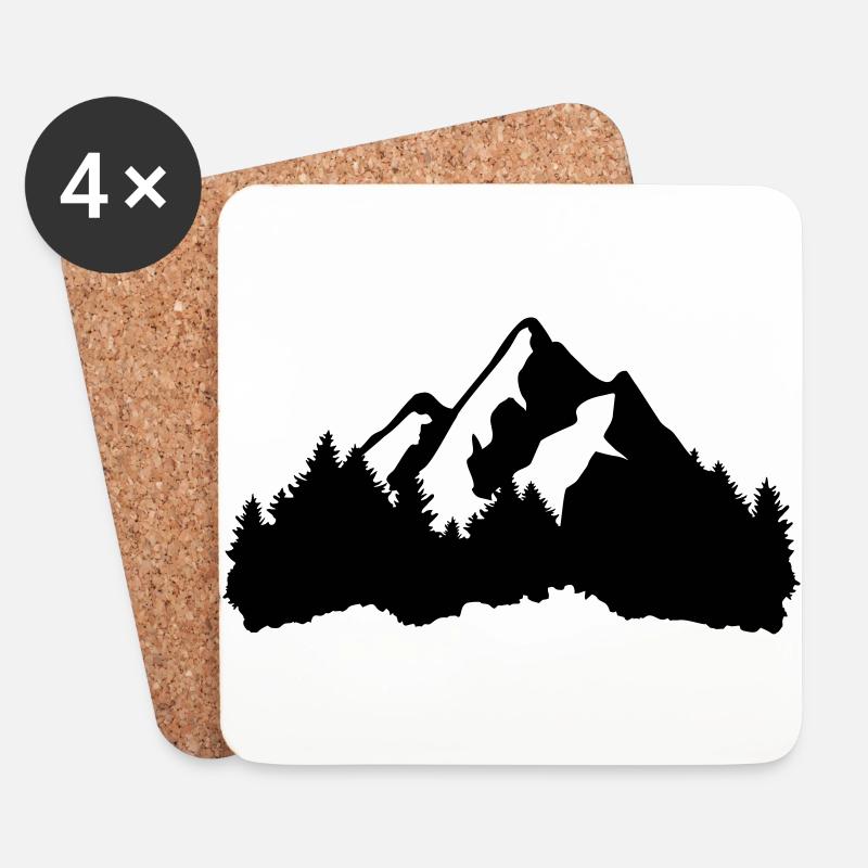 Berge und Wald - Untersetzer (4er-Set) - Weiß