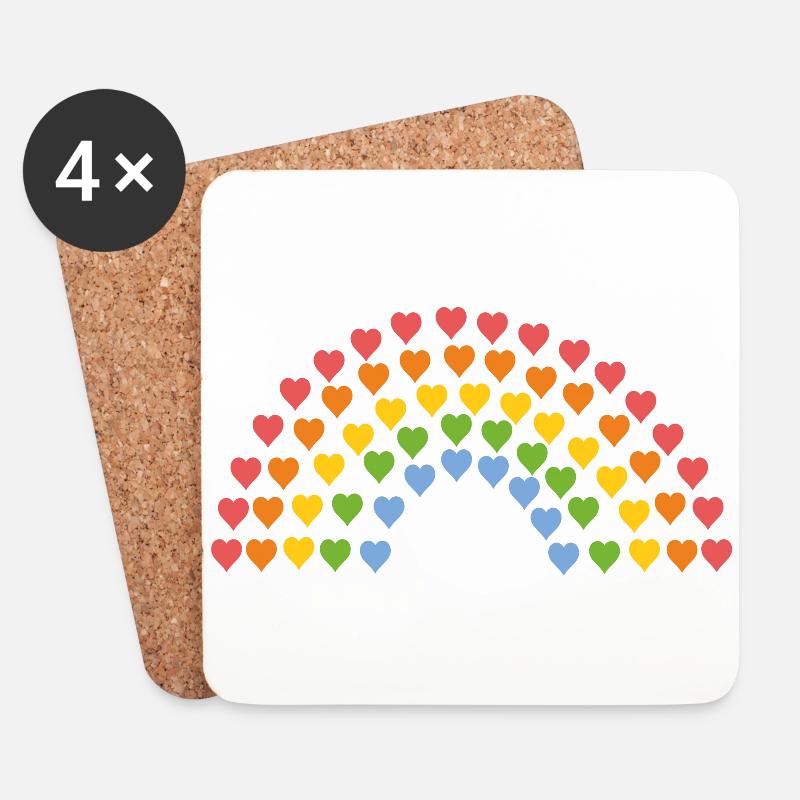 Regenbogen aus Herzen - Untersetzer (4er-Set) - Weiß